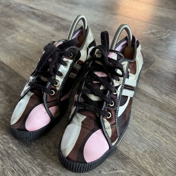 Coach Nia Wedge Sneakers with a silk patch logo in brown and pink tones - Y2K - Picture 6 of 12